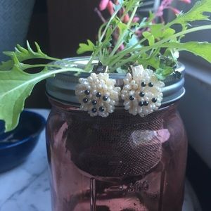 Vintage alabaster clip on flower earrings
